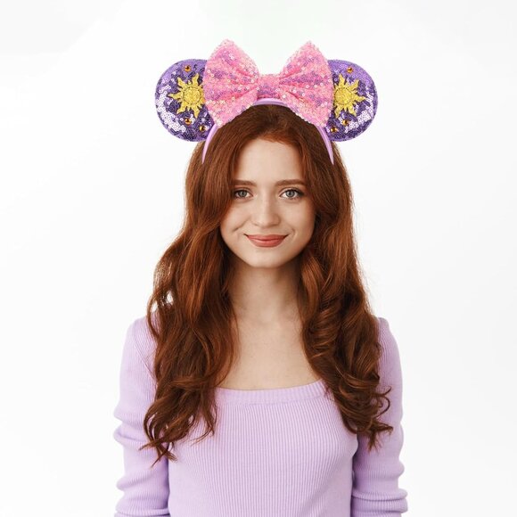 Purple Mouse Ears Sequin Bow Mouse Ears Headband for Women Cosplay Costume Princ - Picture 6 of 7